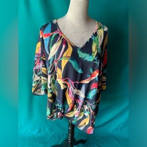 SPIN Women’s Size XL, Yellow Relaxed Asymmetrical Blouse with V-Neck, EUC